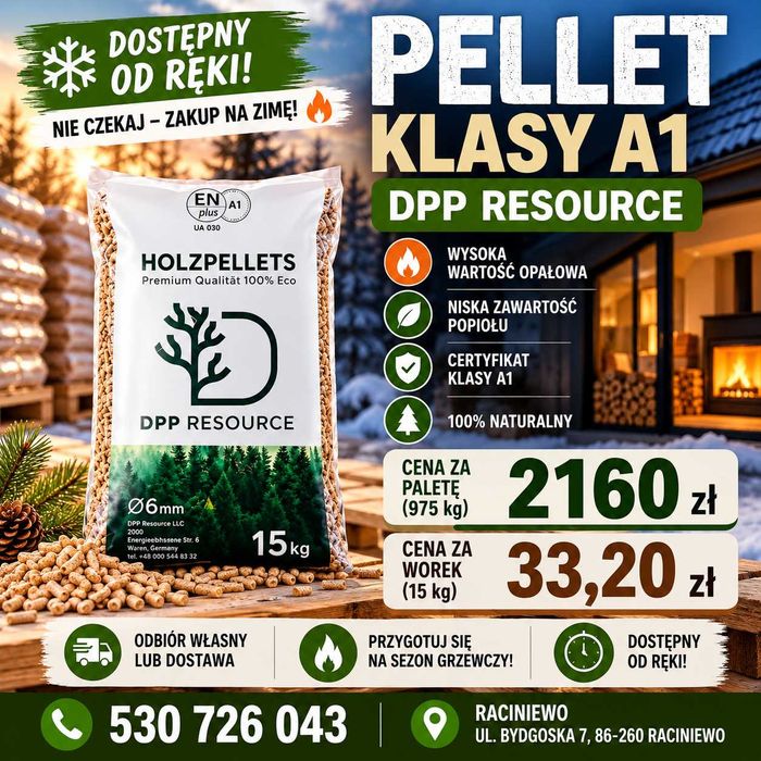 Pellet drzewny HOLZPELLETS Din EN PLUS A1  DPP Resource 2160 zł/paleta