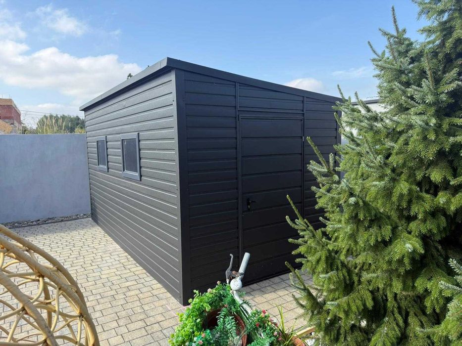 Domek ogrodowy narzędziowy 2.5×5 spad na prawo ciemny Grafit MAT