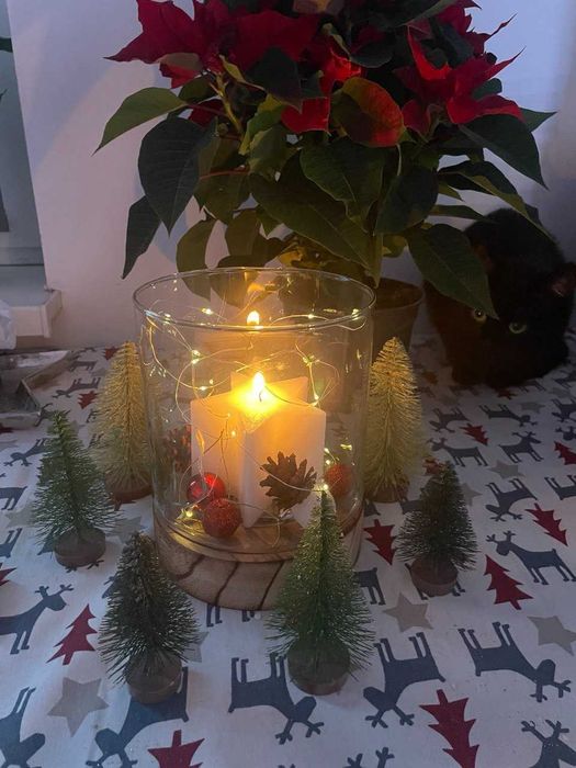 Szklany świecznik wazon  z drewnem DEKOWELT