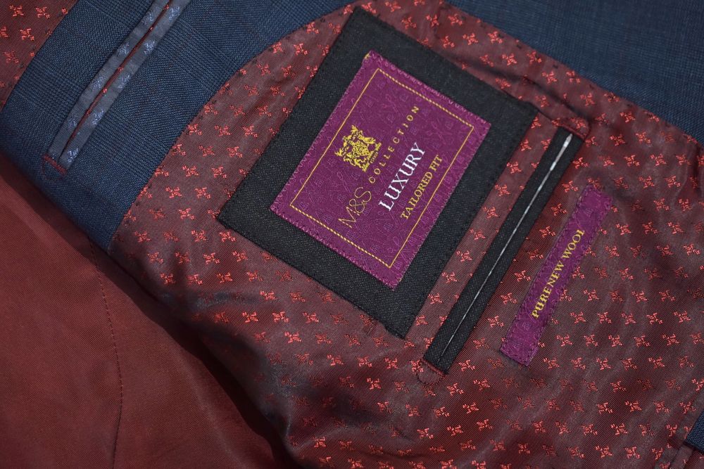 Marks Spencer Luxury Tailored Fit Granatowa Wełniana Marynarka 58