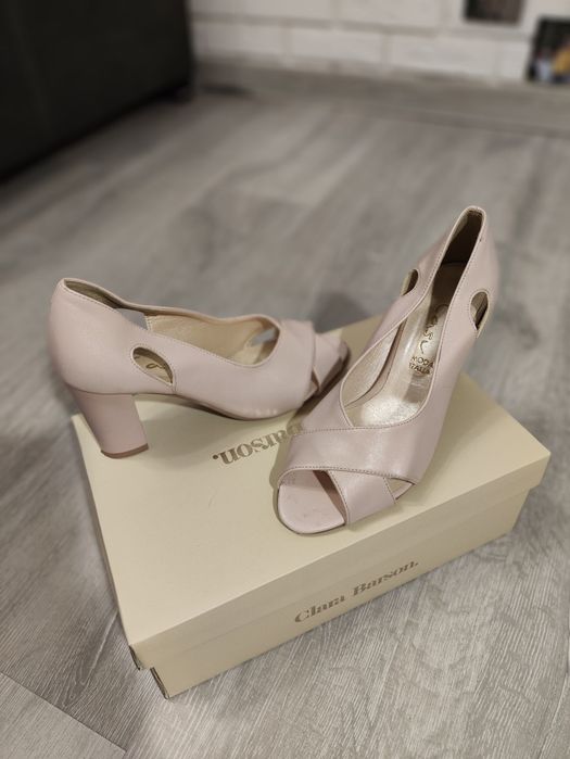 Buty na obcasie czułenka na słupku pudrowy róż 37