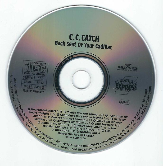 CD C.C. Catch - Back Seat Of Your Cadillac (1994) (Ariola Express)