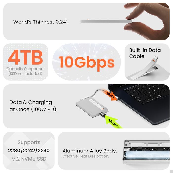 SHARGE Disk plus M.2 NVMe Enclosure Small External SSD Case 10Gbps