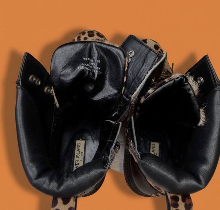 Шкіряні черевики River Island 39 р. Леопардові берці ворс поні