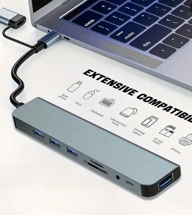 USB Hub переходник 8в1 с type c на usb