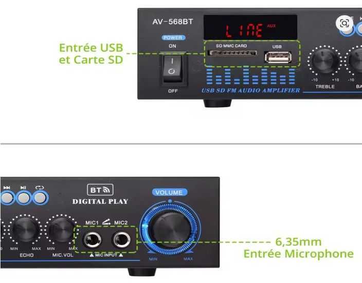 Wzmacniacz AV-568BT 5.0 Amplituner FM USB SD + kolumny Philips