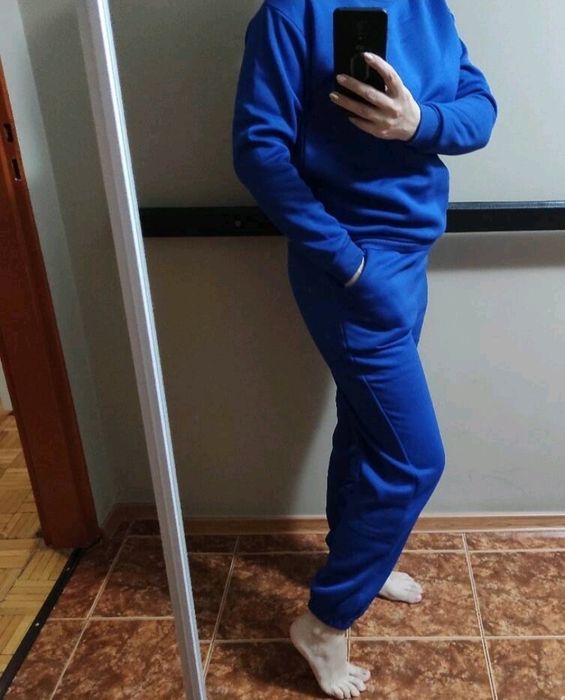 Dres damski niebieski spodnie i bluza nowy ocieplany
