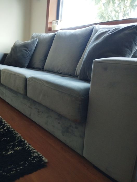 Sofá Grande Cinzento 3 Lugares Veludo