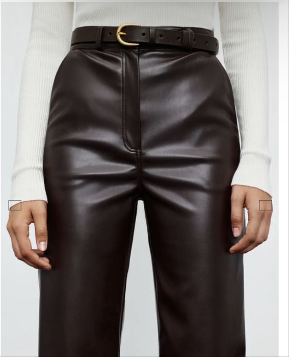 Шкіряні брюки шоколадного кольору бренд Papaya