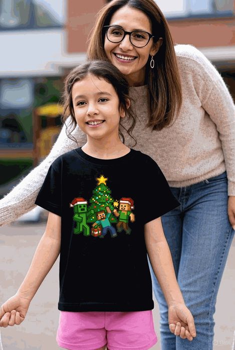Koszulka dziecięca czarna creeper w minecraft prezent święta 128