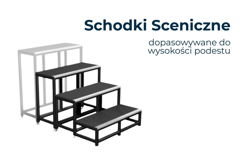 Wynajem Podestów Scenicznych 2x1m | Regulowana Wysokość + Schodki