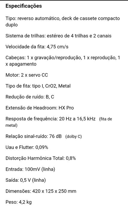Leitor gravador cassettes Pioneer - ct w504r