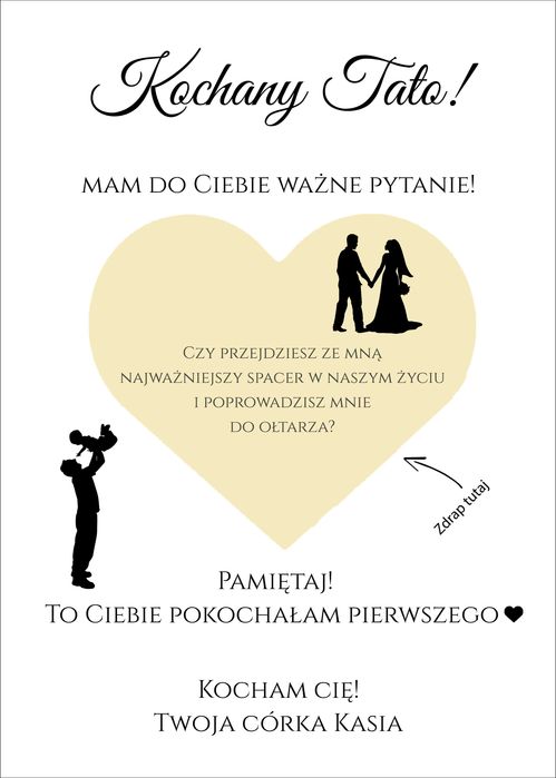 zdrapka weselna dla taty z prośbą o prowadzenie do ołtarza
