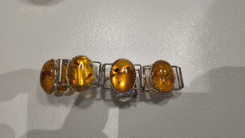 Srebrna bransoleta z bursztynem p.925 48,6 g