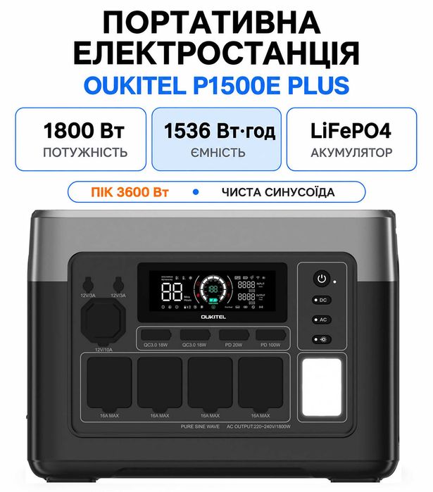 Портативна зарядна станція Oukitel P1500e Plus [1800Вт/1536Вт⋅год]