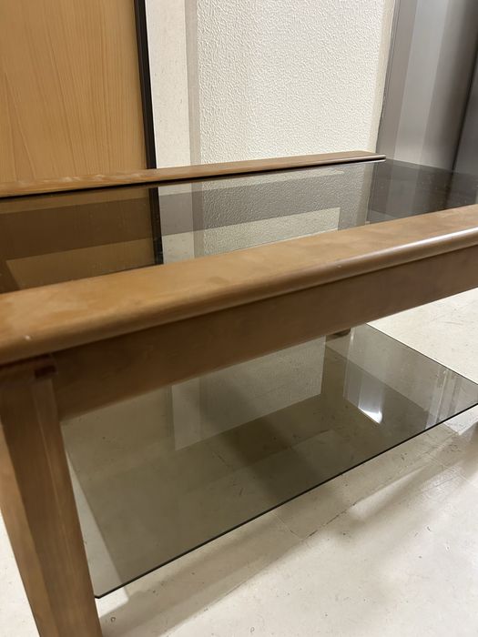 Mesa de apoio/centro de madeira maciça e vidro - Vintage