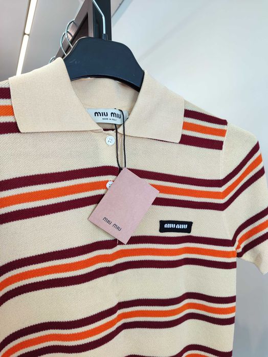 Поло Miu Miu Silk And Cotton Knit Polo Shirt cream