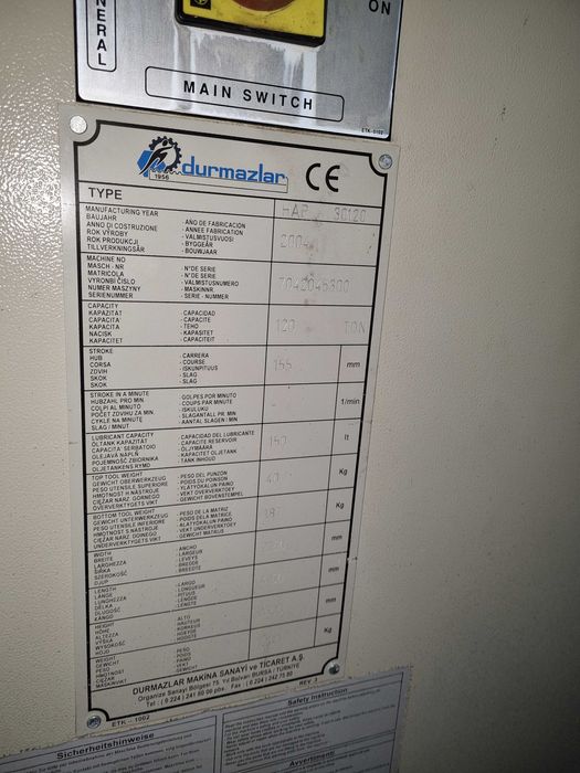 Quinadeira DURMA 3mt 120ton