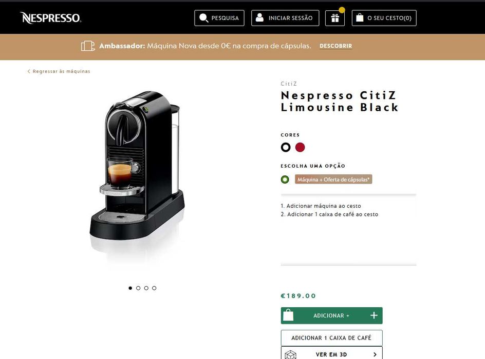 Máquina de café Nespresso CitiZ Limousine Black | **NOVA**