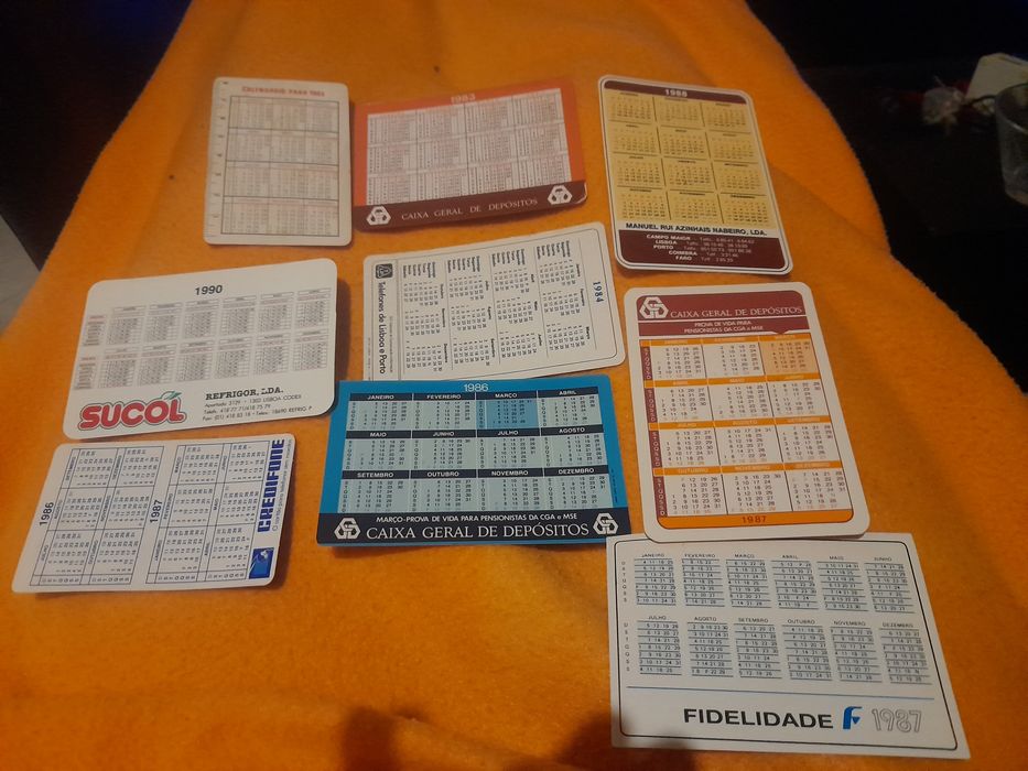 Calendários de bolso variados dos anos 80