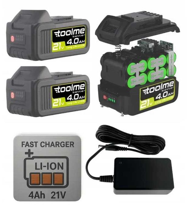 Акумуляторна мийка високого тиску Toolme TM280 PRO BRUSHLESS 450 Вт з алюмінієвою помпою, 2 АКБ 21В, піногенератор (Польща)