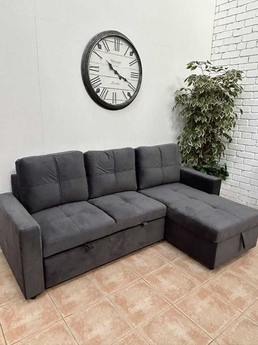 LIQUIDAÇAO  Novo sofá-cama chaise longue em cinzento com arrumação