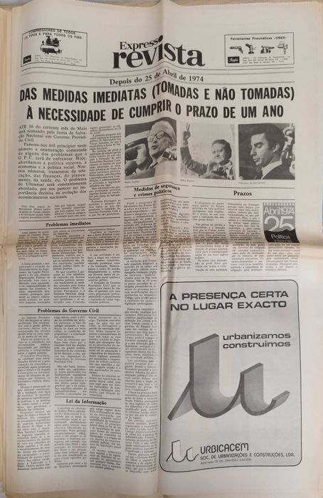 Jornal "Expresso" de 4 maio 1974- após a revolução