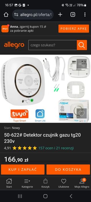 Detektor czujnik gazu Xtreme sprawny