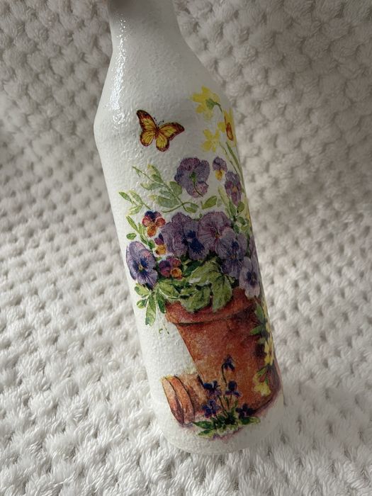 Ozdobna butelka decoupage hand made rękodzieło