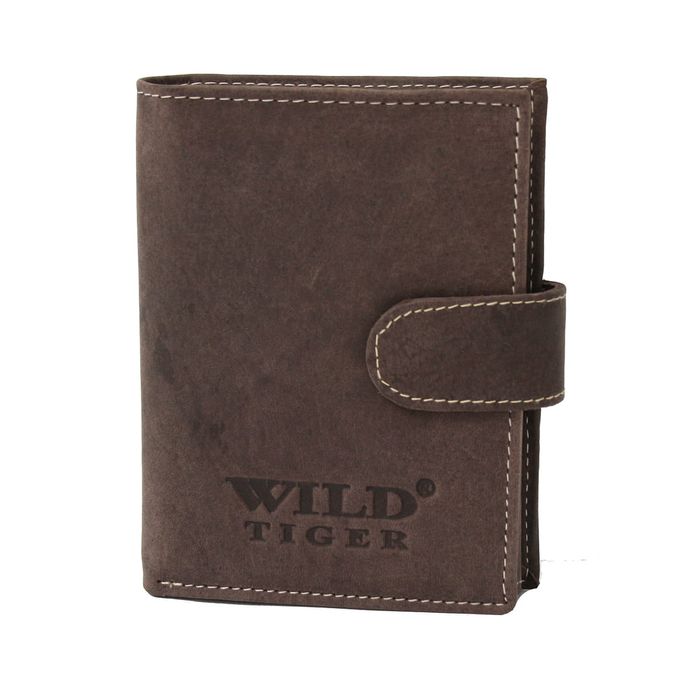 portfel męski pionowy z napem wild tiger - ciemnobrązowy