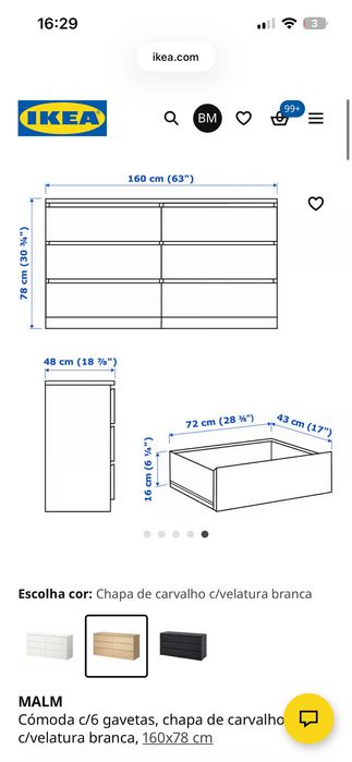 Móvel / Cómoda  ikea Malm - Como novo