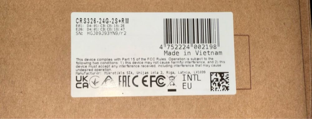 Мережевий комутатор Mikrotik CRS326-24G-2S+RM новий в упаковці