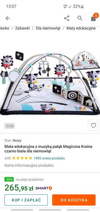 Mata edukacyjna kontrastowa dla niemowląt. Tiny Love