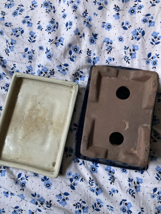 Doniczka do bonsai ceramiczna granatowa z podstawką