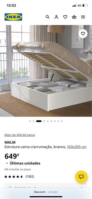 Cama MALM 1,60m x 2,00m c/ arrumação
