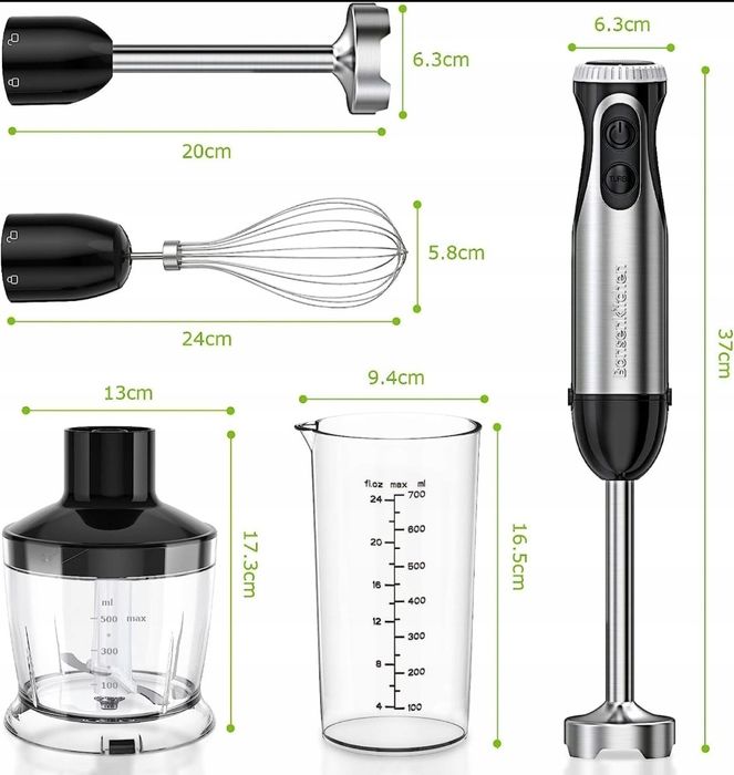 Blender Ręczny 4w1 Ze Stali Nierdzewnej Kuchenny 1000W
