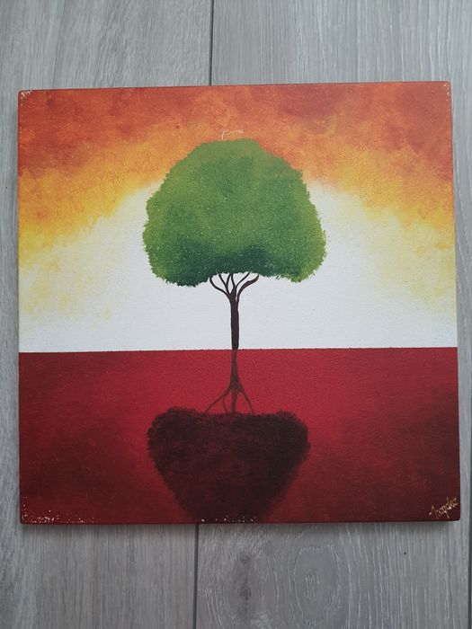 Tryptyk 4 obrazy drzewo odręcznie malowane