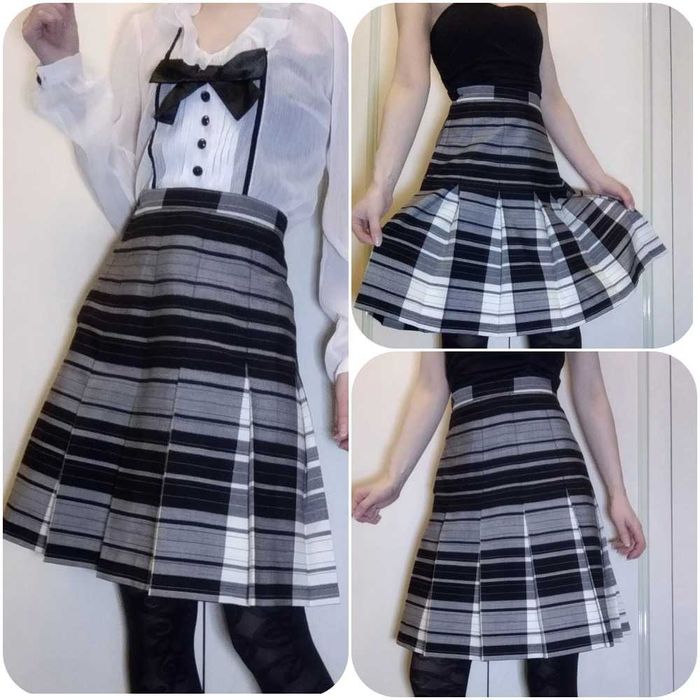 Женская юбка серая с черным в полоску юбка в складки с шерстью 45% XS