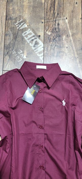 Cudowna włoska koszula bordowa bawełna oversize uni premium klasyk