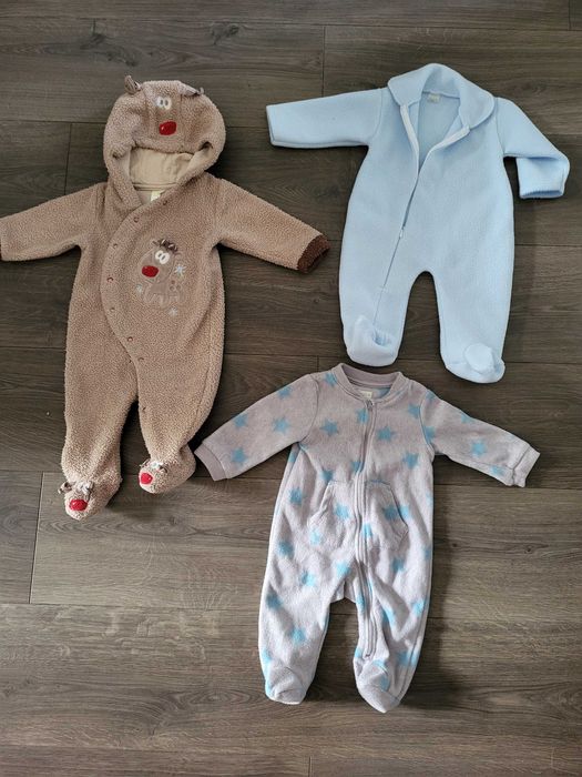 3szt kombinezon rozmiar 68 ciepły pajacyk polarowy z kapturem