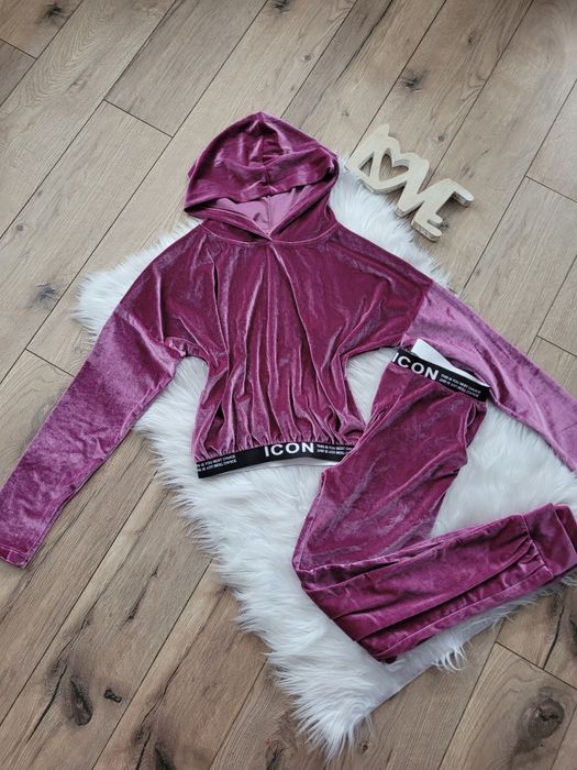 Dres welurowy komplet bluza dresy