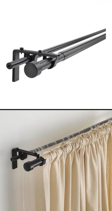 8 Cortinados IKEA Cinza Blackout 1,46 × 2,66 m + 2 Varões Pretos Duplos