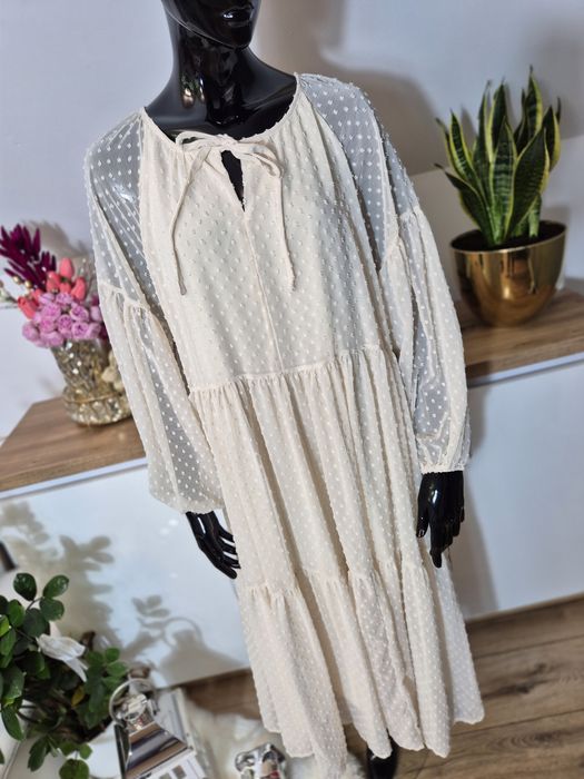 Długa kremowa beżowa sukienka damska maxi Dazy L Oversize plus size wi
