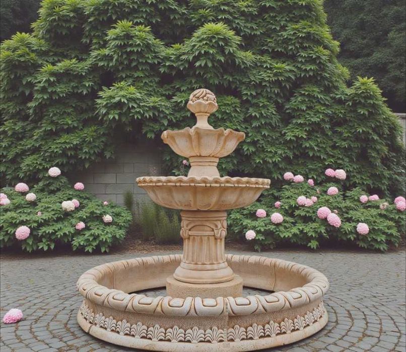 Fontanna ogrodowa Ebro Basen z dnem 140cm Biały beton konglomerat