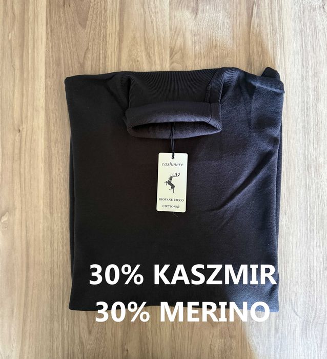 Sweter męski z golfem z wełną z merynosa i kaszmirem L brązowy