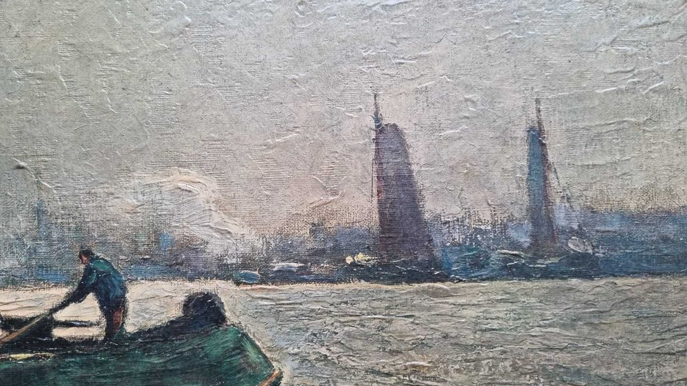 Połów o świcie,  Rudolf A. Guba ur.1884 zm.1950 olej/płyta
