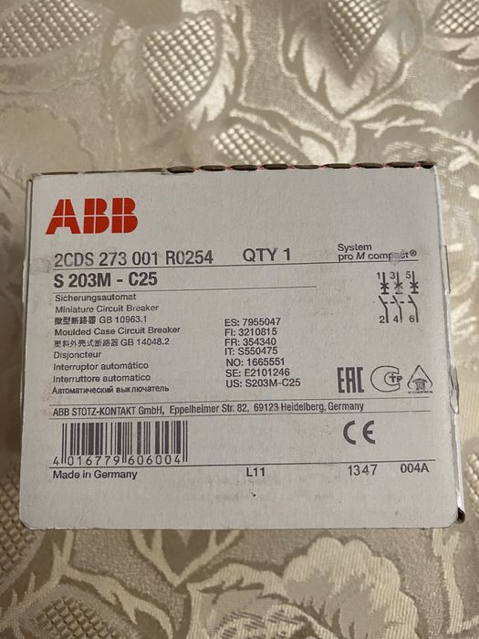 Продам автоматический выключатель ABB  S 203M - C25