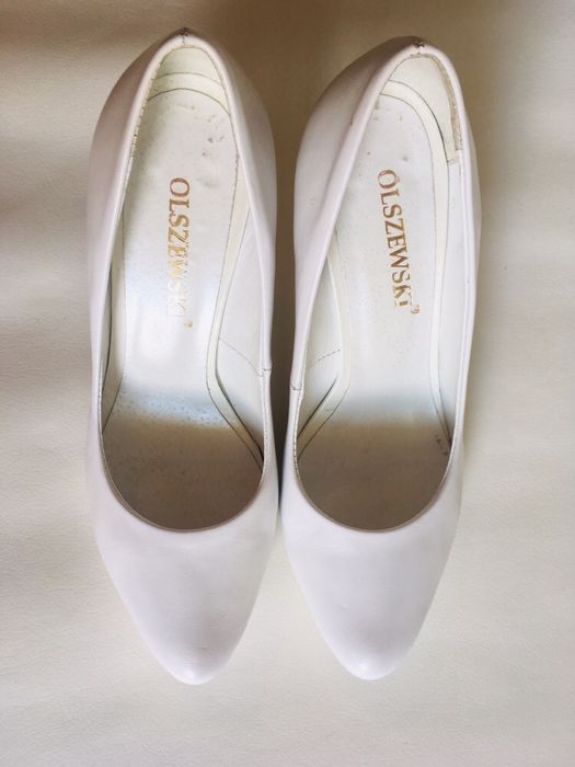 Buty ślubne obuwie do ślubu białe skórzane OLSZEWSKI 7 cm 36 klasyczne