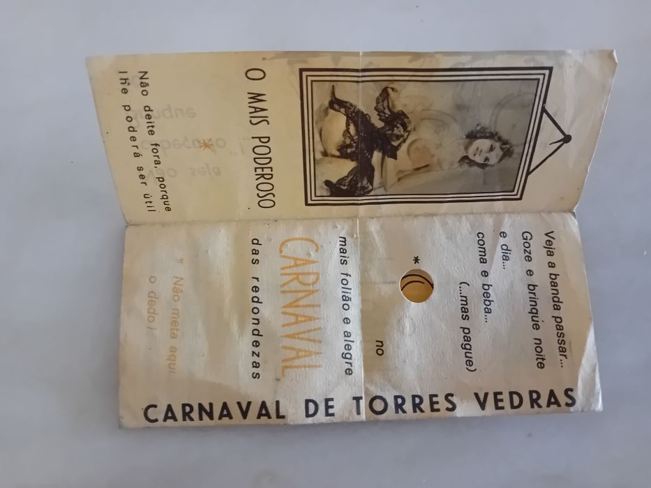 Calendário Antigo Brinde Publicitário Carnaval de Torres Vedras