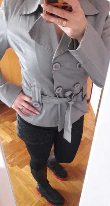 Stalowy krótki płaszcz trencz M / wiosenny must have
